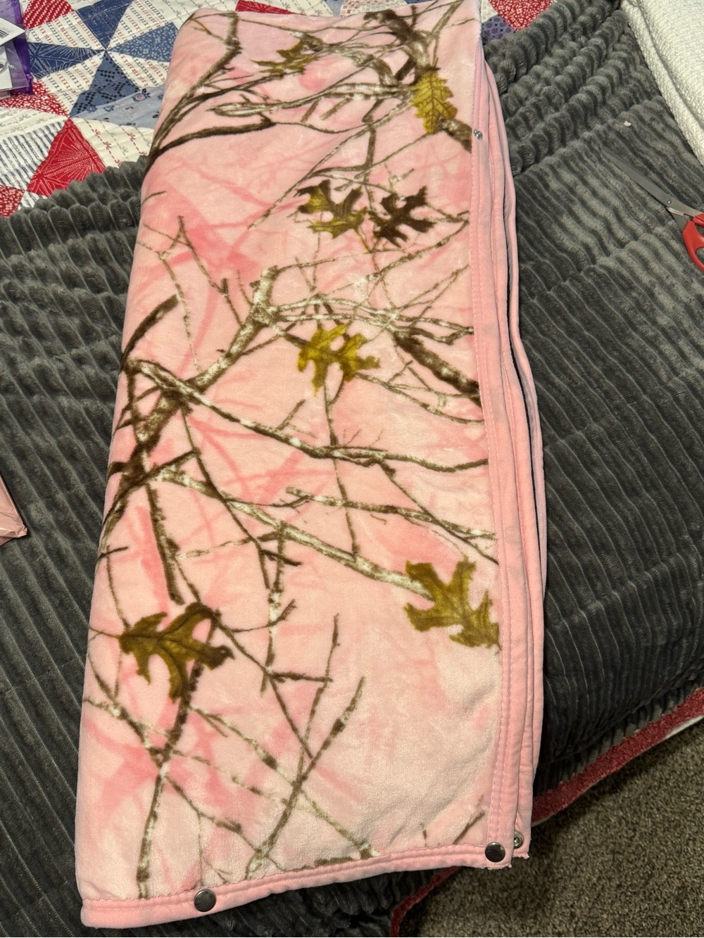 Pink Camo Throw Blanket with Leaf Pattern or Wrap